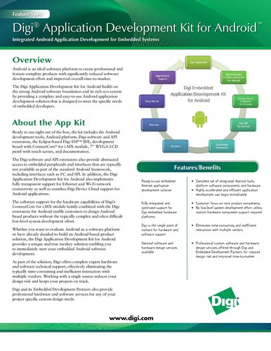 specificaciones de las características del kit de desarrollo de application de Digi para Android™。