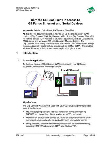 远程蜂窝TCP/IP访问GE Fanuc以太网和串行设备