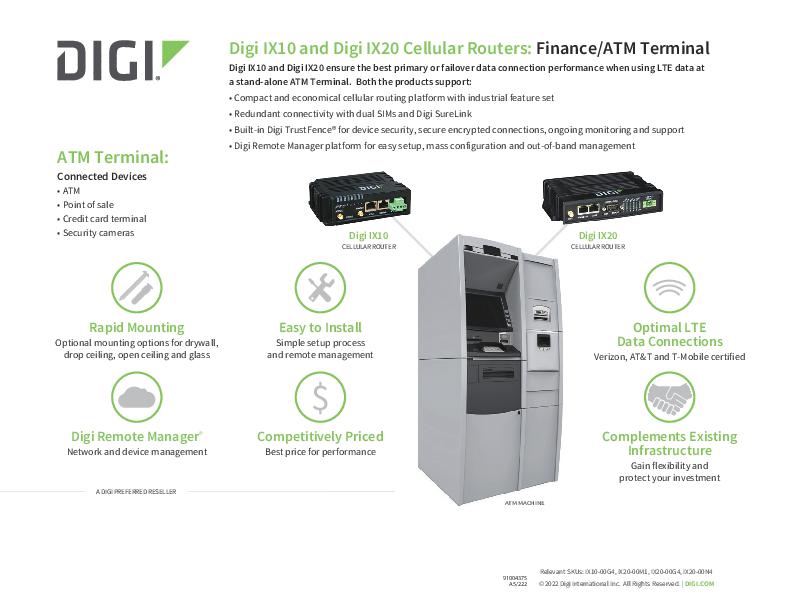 Digi IX10和Digi IX20蜂窝路由器:金融/ATM终端