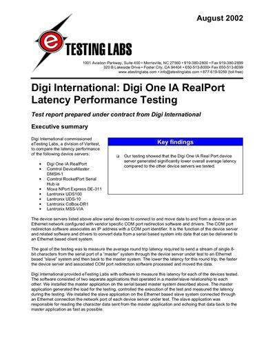 Digi International: Digi One IA RealPort延迟性能测试
